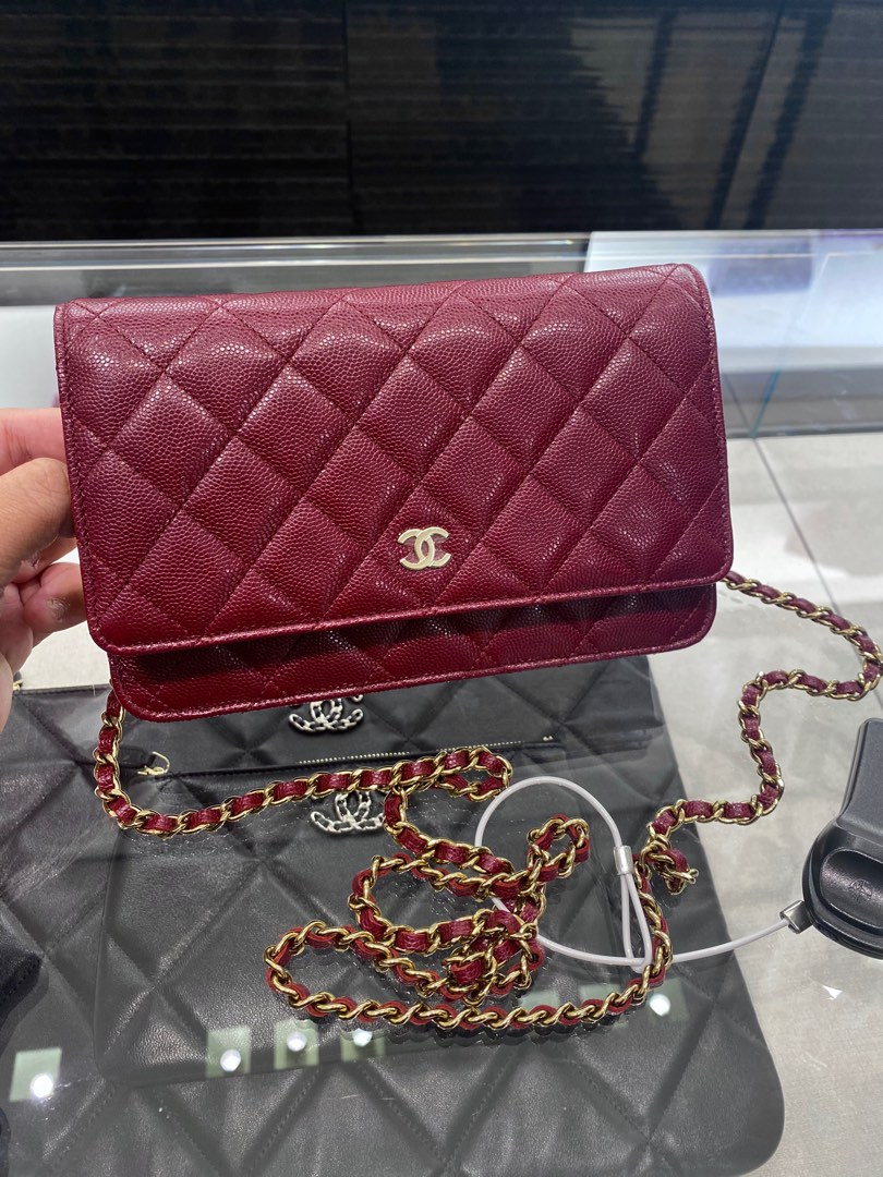 CHANEL Burgundy Caviar Leather Wallet on Chain WOC Bag 100