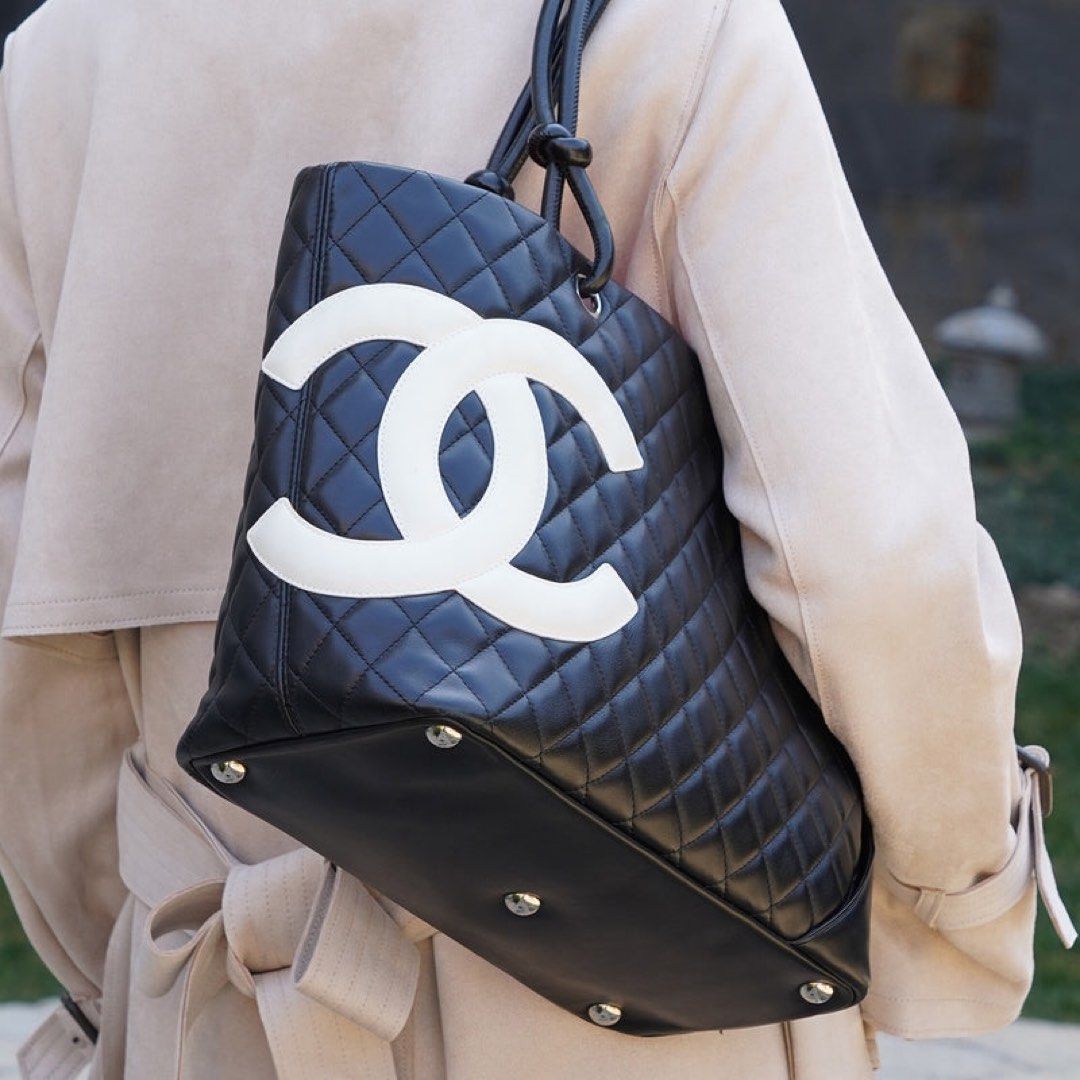 Large Chanel Cambon reporter bag black with white CC logo