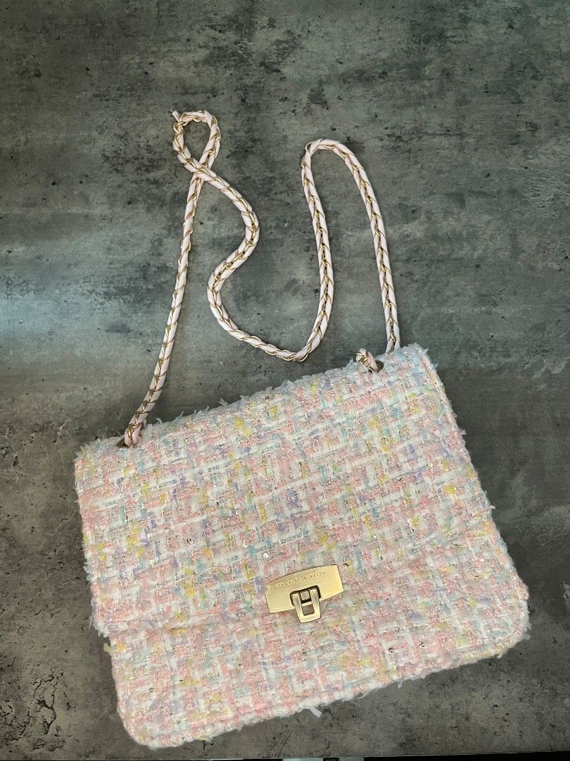 Tweed Chain Strap Bag - Pink