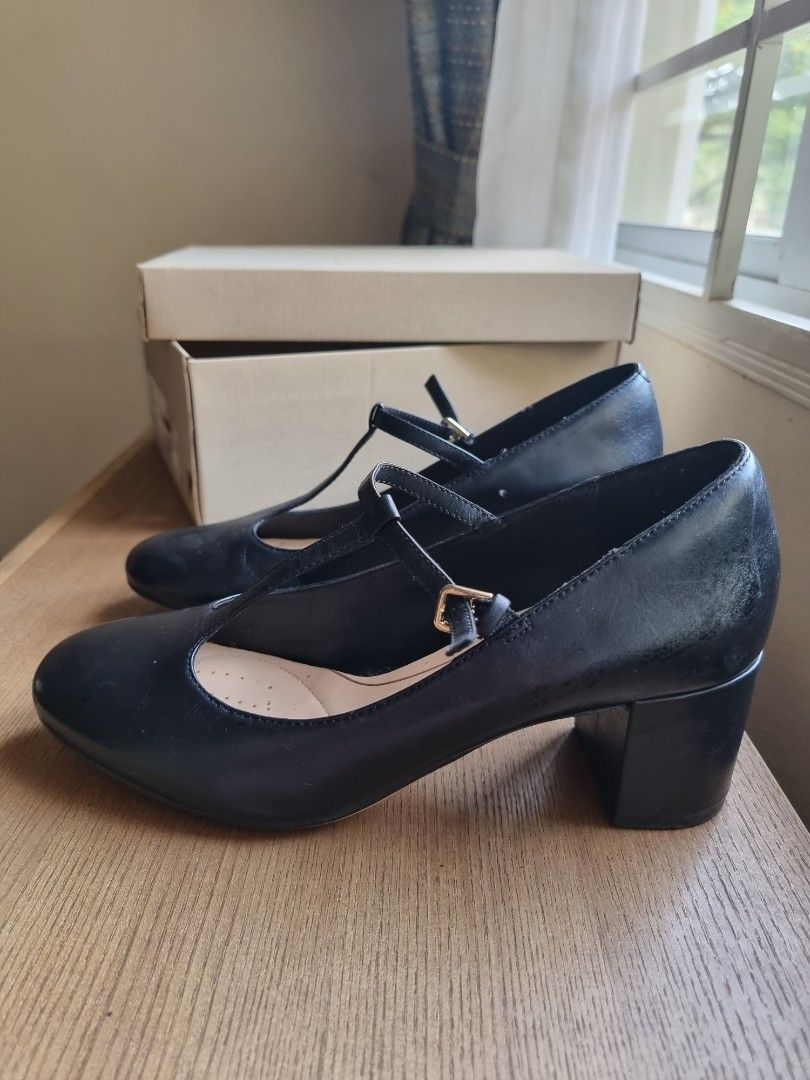 Clarks Shoes - Orabella Fern in Black Leather, Women's Fashion, Footwear, Heels on Carousell