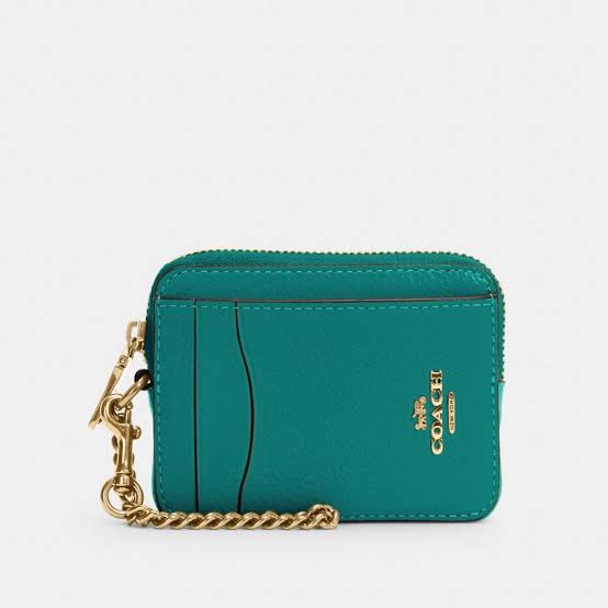 Coach Zip Card Case Bright Jade/Teal, Women's Fashion, Bags & Wallets
