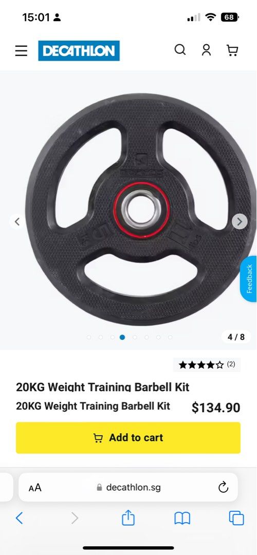 Decathlon 20kg weight lifting barbell kit, Sports Equipment, Exercise