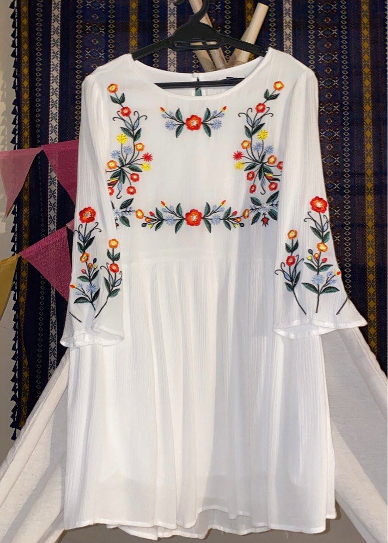 sachin and babi light blue dress Embroidered White Mexican dress