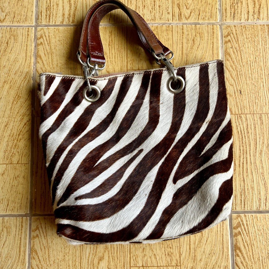 Genuine Leather Zebra Animal Print Bucket Hand Bag Maurizio Taiuti