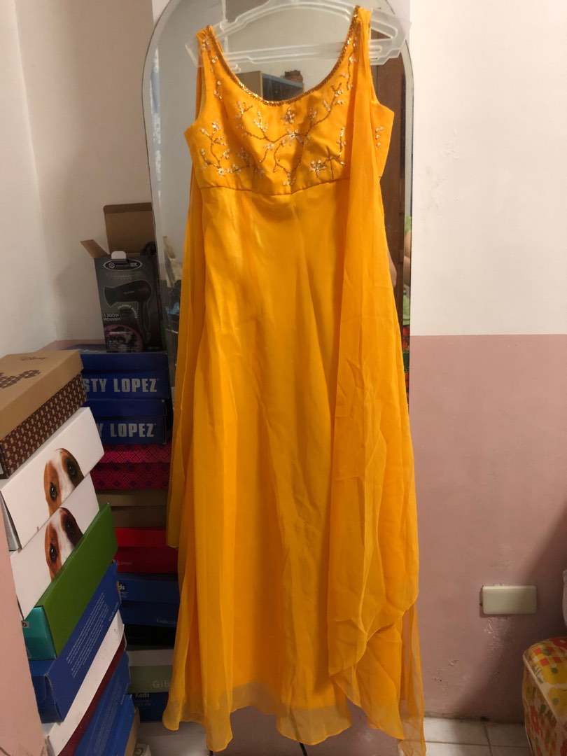 Golden Yellow Casual One Piece Dress Knee Length for Women main image 0