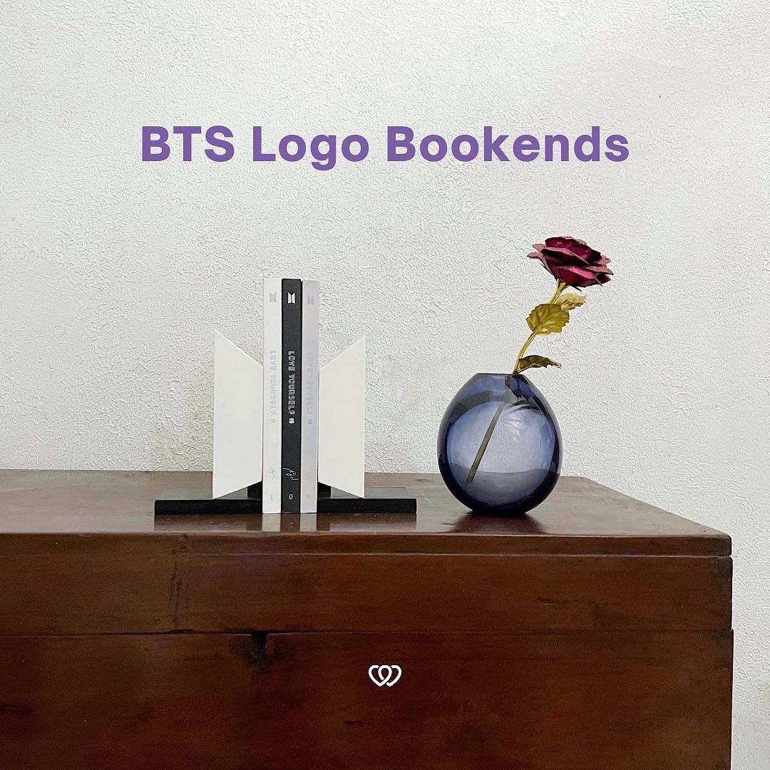 [MADE-TO-ORDER] BTS Logo Bookends (Category: K-Wave Merchandise) located in Quezon City. Submitted by heartworkph (Listing ID 1196841680, Image 1). Description: WTS LFB BTS Order now: https://heartworkph.carrd.co BTS Logo Bookends Perfect for your book, album, and DVD collection! — Price: ₱499/pair — If custom color: ₱549/pair — Material: MDF (Wood) — Size: 8.8cm (L) x 7.4cm (D) x 15.7cm (H) — Color options are at the last picture Other details: 