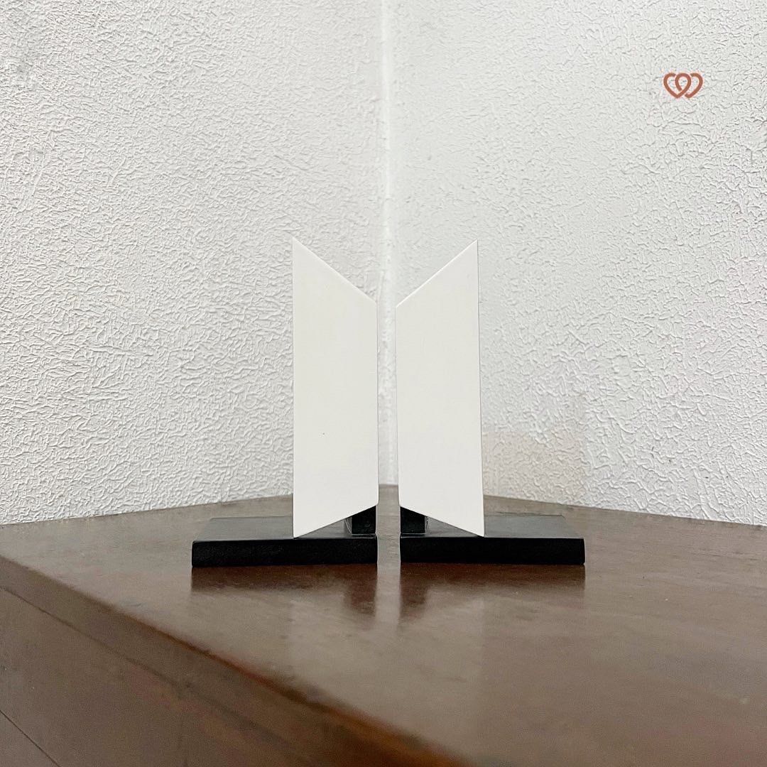 [MADE-TO-ORDER] BTS Logo Bookends (Category: K-Wave Merchandise) located in Quezon City. Submitted by heartworkph (Listing ID 1196841680, Image 3). Description: WTS LFB BTS Order now: https://heartworkph.carrd.co BTS Logo Bookends Perfect for your book, album, and DVD collection! — Price: ₱499/pair — If custom color: ₱549/pair — Material: MDF (Wood) — Size: 8.8cm (L) x 7.4cm (D) x 15.7cm (H) — Color options are at the last picture Other details: 