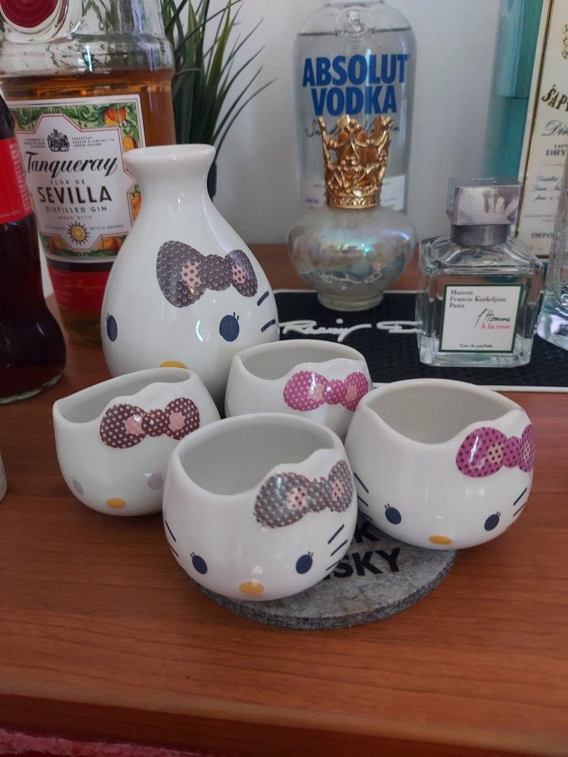 Hello Kitty ceramic Sake cup and flask set, Furniture & Home Living