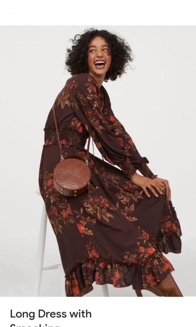 H&m brown cheap floral dress