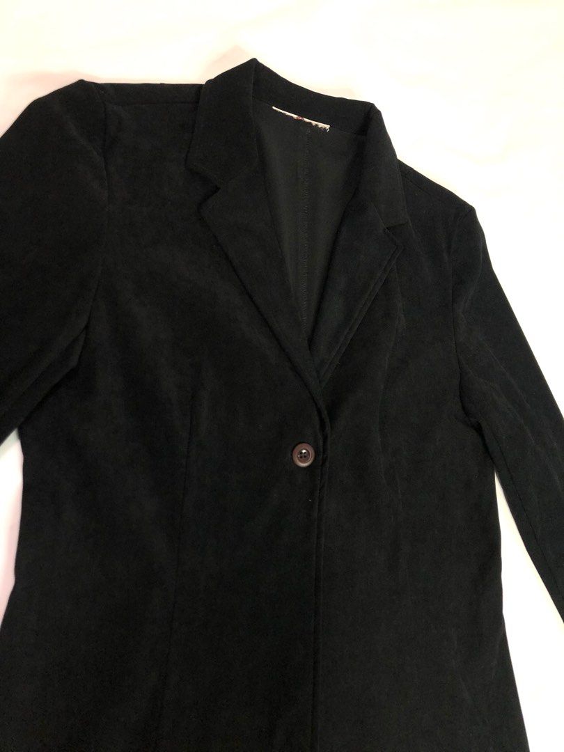 Jacket blazer black suede velvet office wear, Women's Fashion, Coats, Jackets and Outerwear on