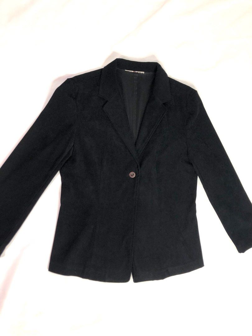 Jacket blazer black suede velvet office wear, Women's Fashion, Coats, Jackets and Outerwear on