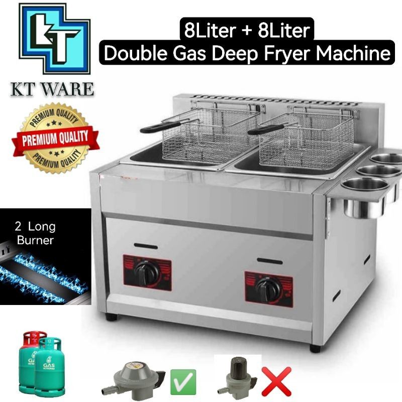 KT WARE 2x8L Double Tank Gas Comercial Deep Fryer. Dapur goreng gas