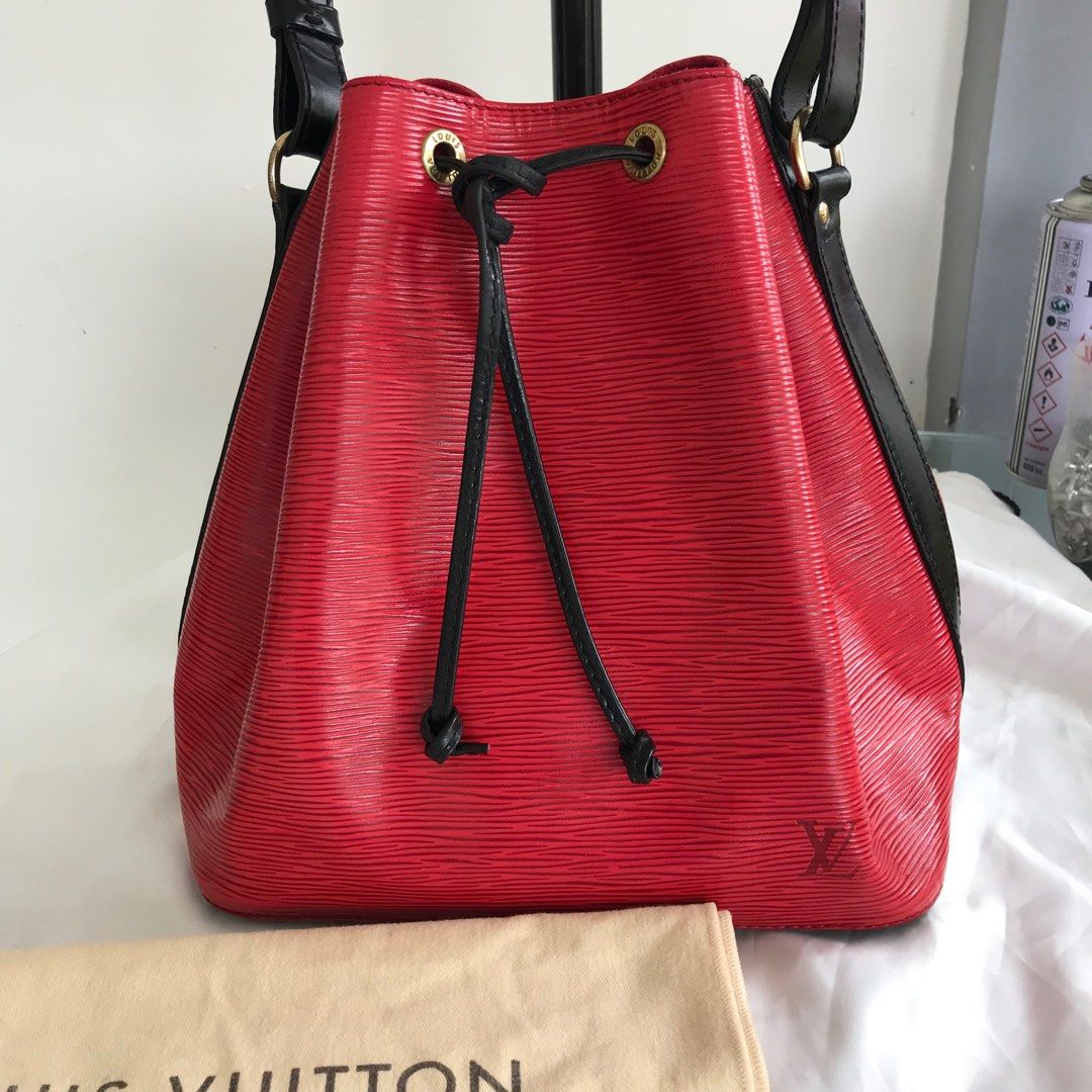 Authentic Louis Vuitton Bicolor, Large, Epi Noe Handbag, Red & Black