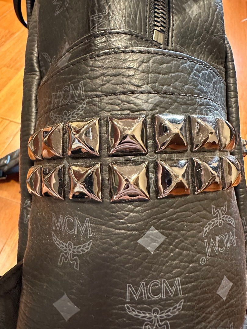 Mcm black studded backpack cheap