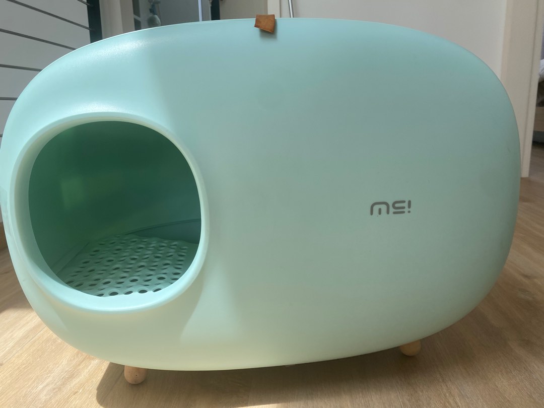 msi nordic style enclosed cat litter box in mint green, Pet Supplies