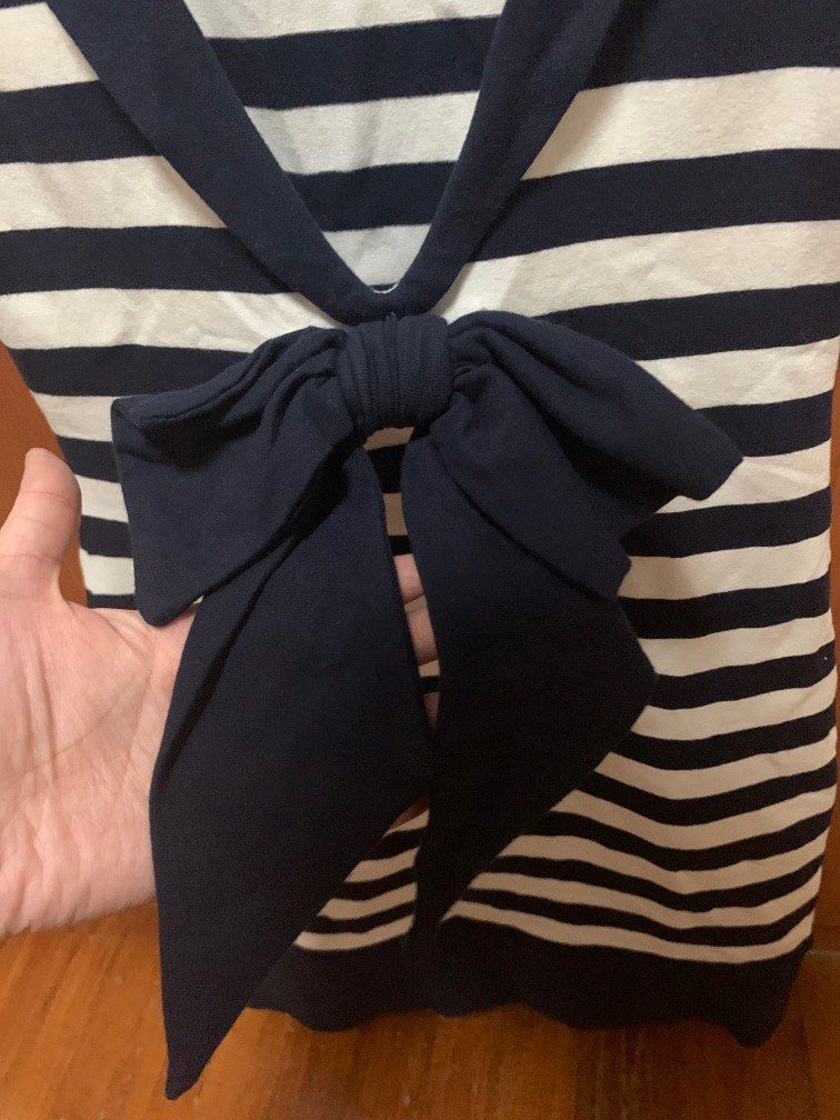 Navy strips blue and white sailor inspired dress with cute back ribbon ...