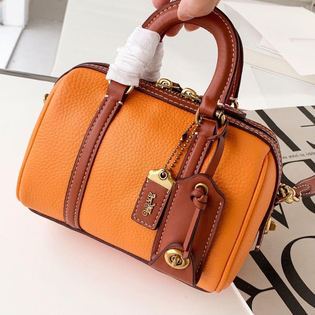 New Coach Original CA116 Orange Small Ruby Satchel 18 Signature Textile Jacquard Women Crossbody Sling Pillow Boston Bag with Full Set of Coach