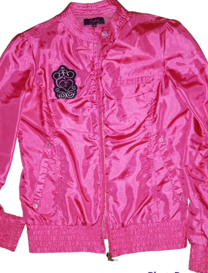 Original Candie's Girl Hot Pink Satin Jacket, Women's Fashion, Coats