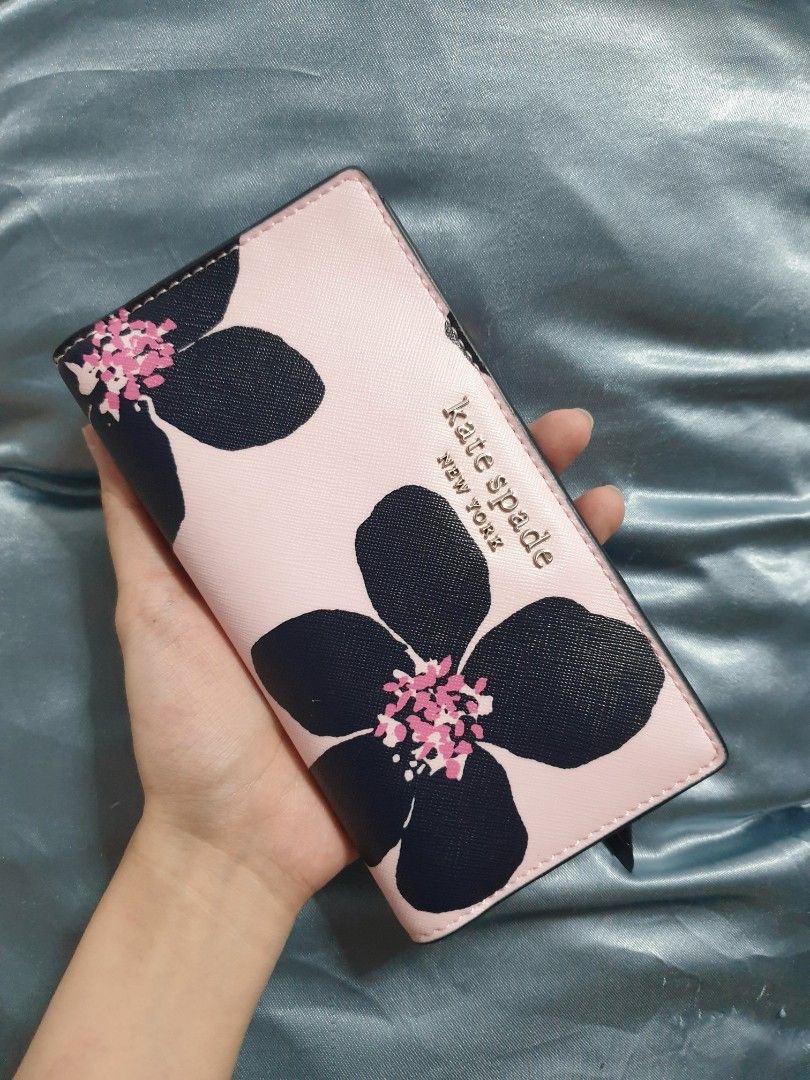 Original Kate Spade Large Slim Bifold Wallet Blush Pink with Flowers