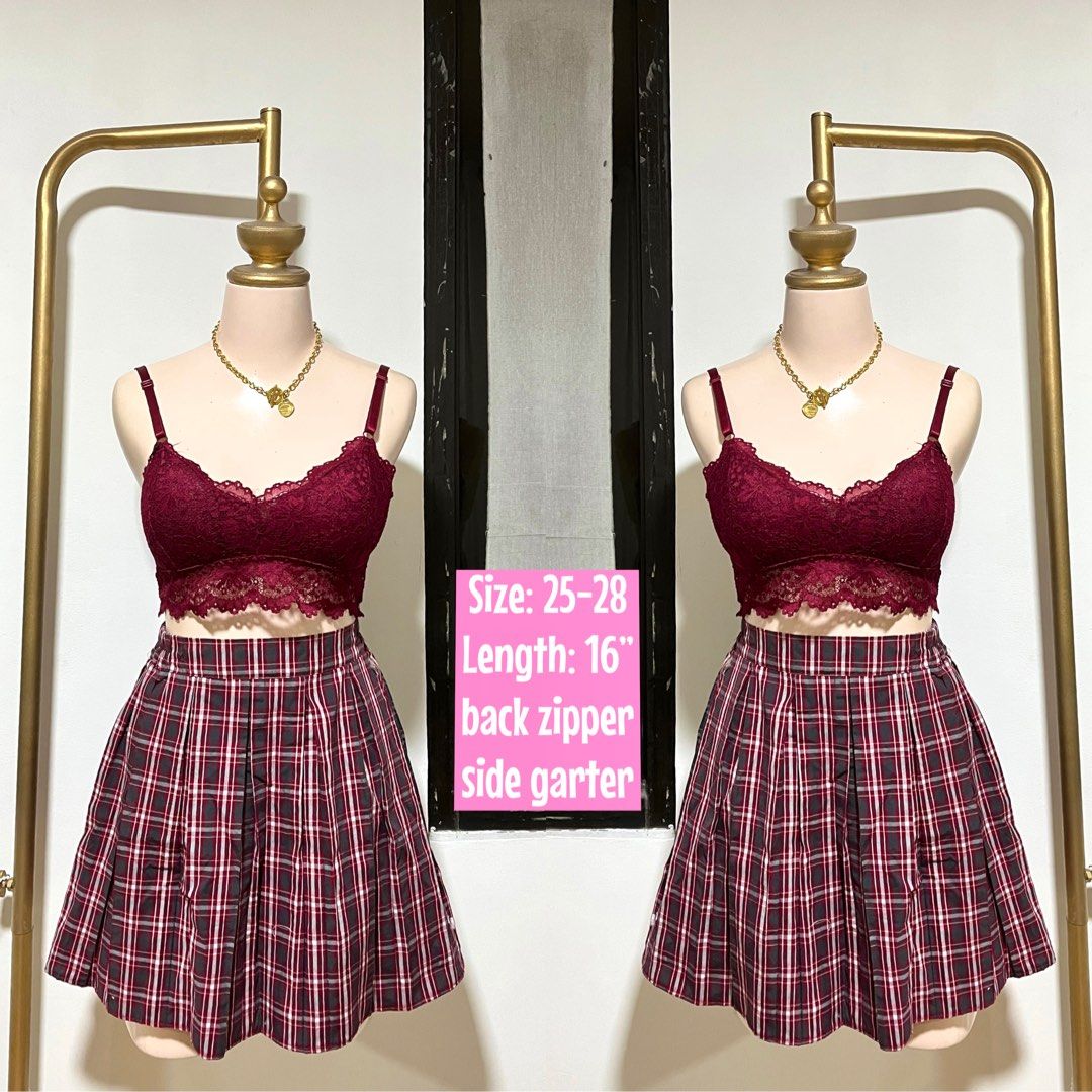 Plaid gingham checkered red maroon skater school uniform skirt cosplay Women s Fashion Bottoms Skirts on Carousell