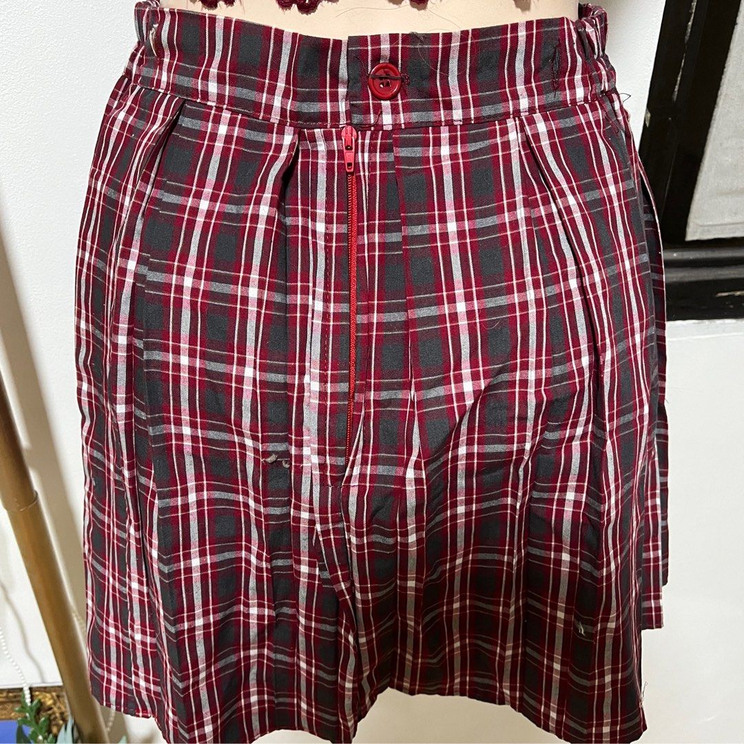 Maroon plaid uniform skirt discount