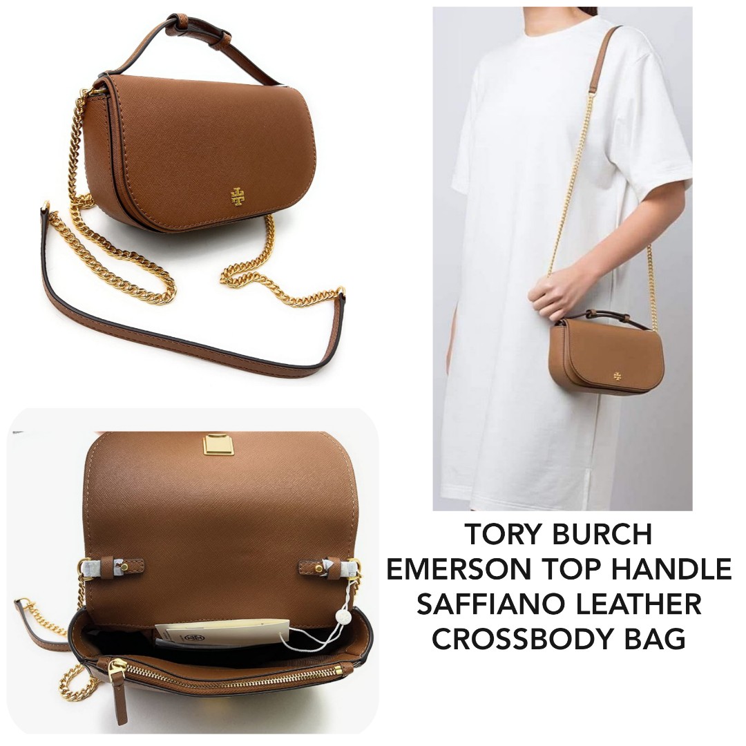 Tory Burch Emerson Top Handle Crossbody Handbag Tuscan Yellow Saffiano  Leather