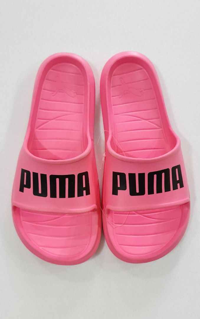 Fuzzy pink puma slides hot sale