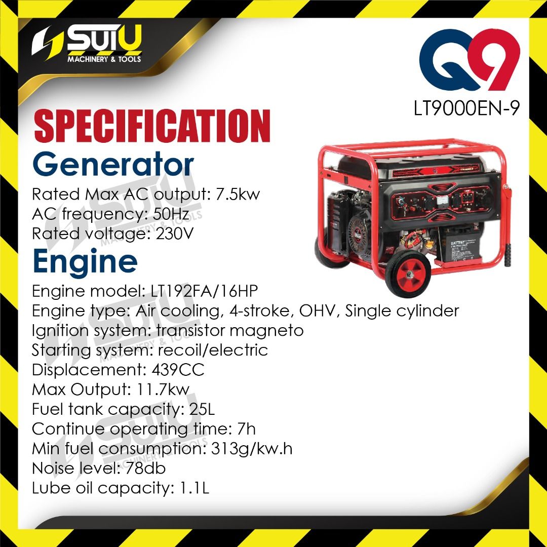 Q9 / QNINE LT9000EN-9 439CC 16HP Portable Generator w/ Wheel ...