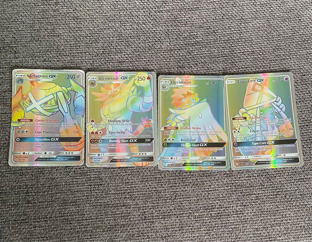 Pokemon Rainbow GX Rare Cards (Incineroar, Metagross, Decidueye, Tapu