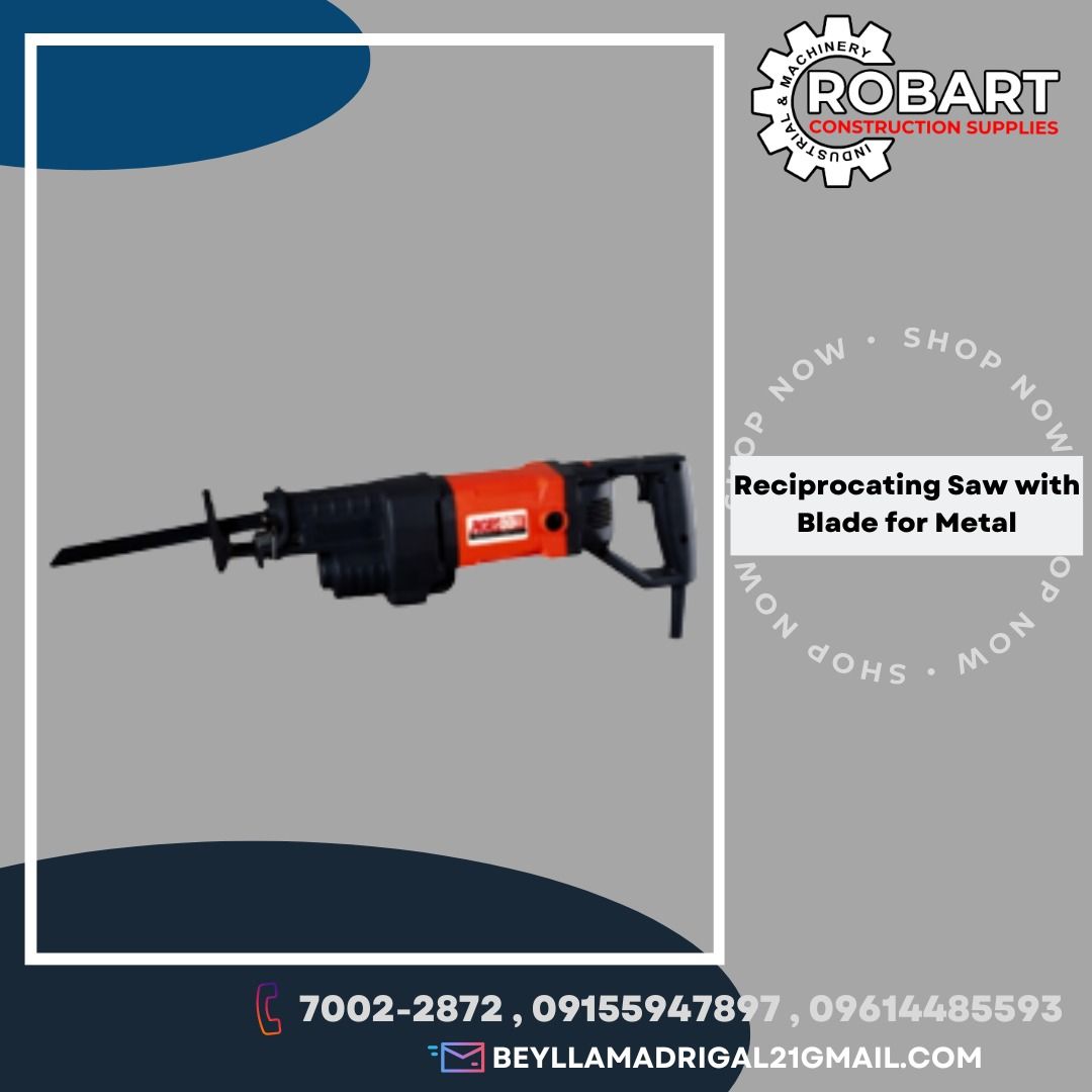 Reciprocating Saw with Blade for Metal (Category: Construction Tools & Equipment) located in Manila. Submitted by bellarobart (Listing ID 1196702273, Image 1). Description: Reciprocating Saw with Blade for Metal Brand: AGP Model: RS130B Power Input: 1600W Stroke: 26mm (1") Max. Capacity: 130mm 𝑹𝑶𝑩𝑨𝑹𝑻 𝑪𝑶𝑵𝑺𝑻𝑹𝑼𝑪𝑻𝑰𝑶𝑵 𝑺𝑼𝑷𝑷𝑳𝑰𝑬𝑺 Office Address: 1405 Yuseco St. Sta Cruz Manila SEND US MESSAGE FOR INQUIRIES ‼️‼️ 🔵100% Trusted Su
