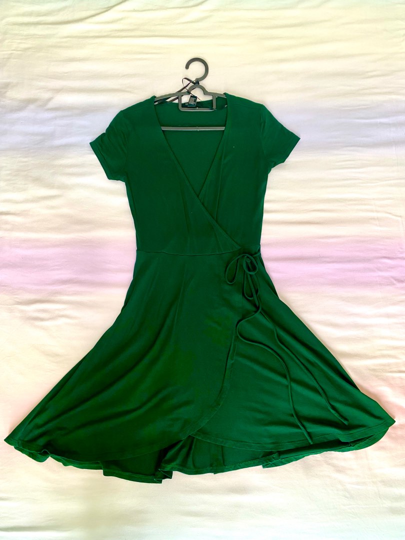 Romantic Dark Green Mini Wrap Dress Womens Fashion Dresses And Sets Dresses On Carousell