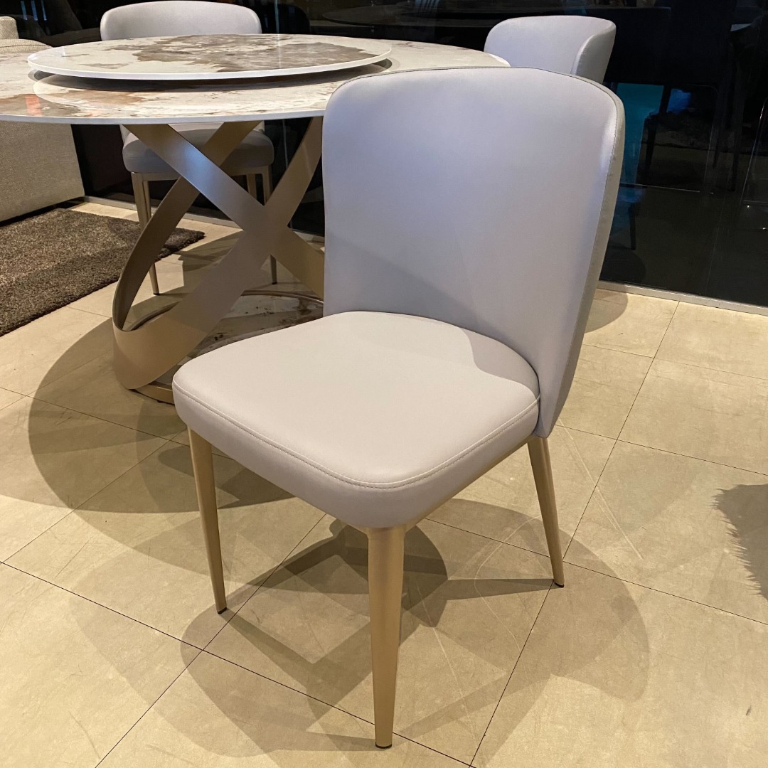 (New) Modern Leather Dining Chairs with rose gold legs, Furniture