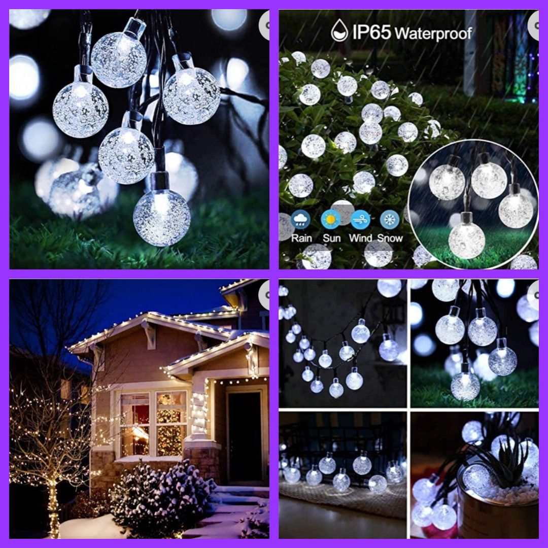 Solar String Lights Outdoor 100Led Crystal Globe LightsWaterproof USB  Battery Powered Patio Light forOutdoor Camping Tent Party