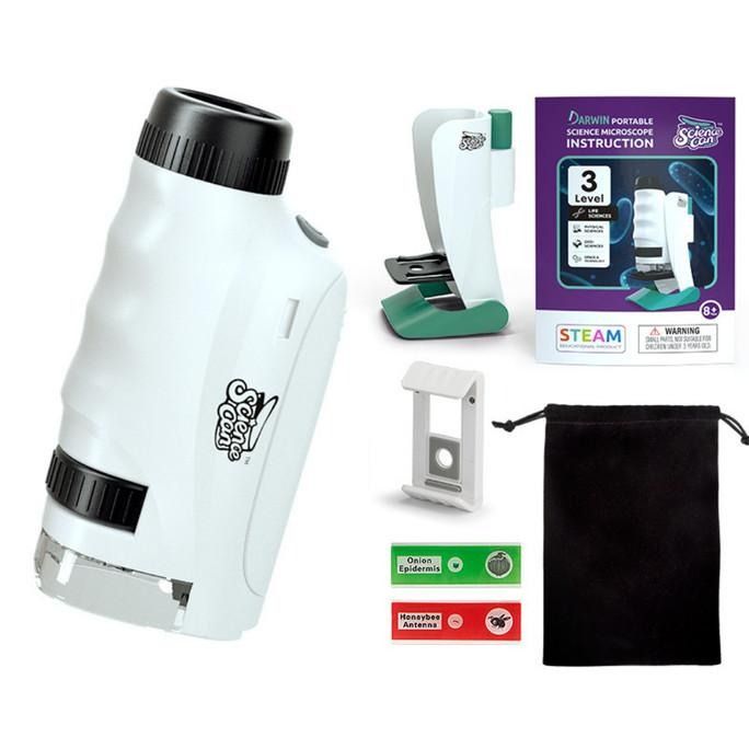 Science Can Darwin Portable Science Microscope | Science | Educational Toy (Category: Educational & Learning Toys) located in Mandaluyong City. Submitted by moonamor (Listing ID 1082170880, Image 3). Description: Science Can Darwin Portable Science Microscope 12 glass slides = 1500 pesos 2 glass slides = 1200 pesos Up to 120x magnification. Can be used as a desktop microscope, handheld microscope, or as an attachment microscope for mobile phones 