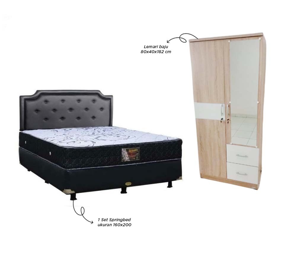 Set Kamar Springbed 160x200 lunar Central Lemari Pakaian Kasur Lemari