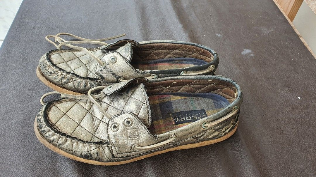 Sperry top sider boat shoes silver size 38 (7,5), Fesyen Wanita