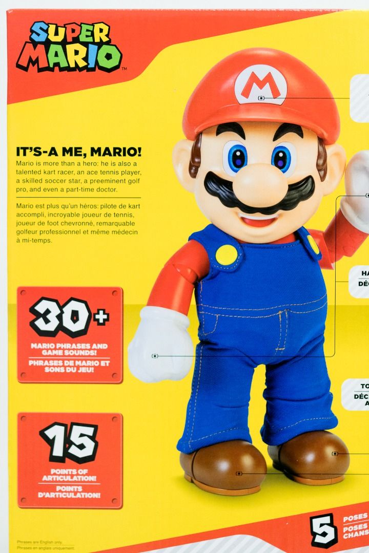 SUPER MARIO It's-A Me, Mario! Collectible Action Figure, Talking Posable  Mario Figure, 30+ Phrases and Game Sounds – 12 Inches Tall!, Orange