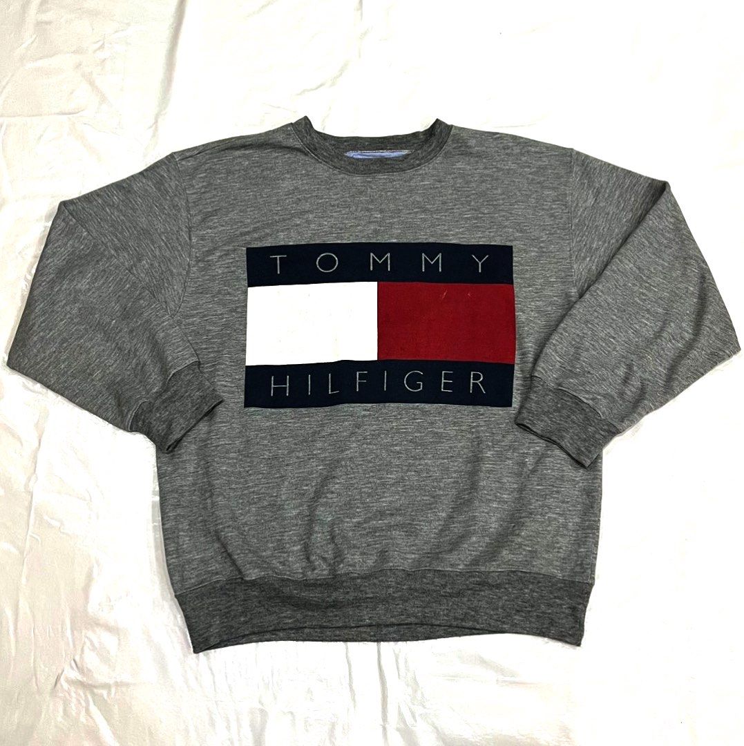 Tommy Hilfiger Big logo grey Pullover sweatshirt Men s Fashion