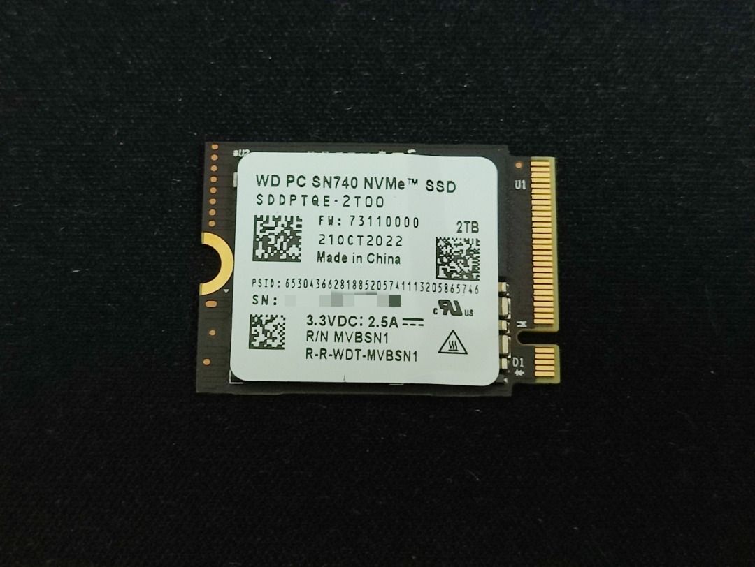 全新Western Digital SN 740 2TB NVMe 2230 ssd for Steam Deck, 電腦
