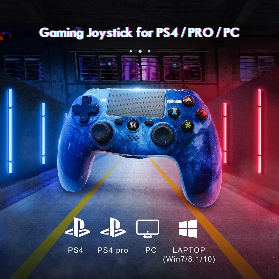 Wireless Controller for PS4/Pro/Slim/PC with Dual Vibration, Audio Function  (Blue Galaxy), Video Gaming, Gaming Accessories, Controllers on Carousell