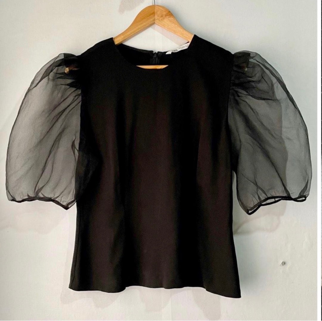 Zara Organza Puff Sleeve, Women's Fashion, Tops, Blouses on Carousell