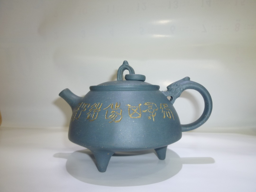 中国古美術/朱泥桃花紋三足獣茶壺/(酲順圓製)【