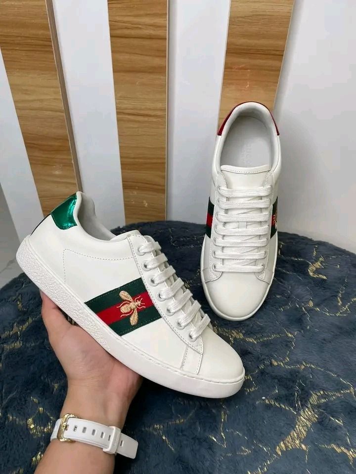 Gucci Women's New Ace Bee Embroidered Sneakers - White - Size 11