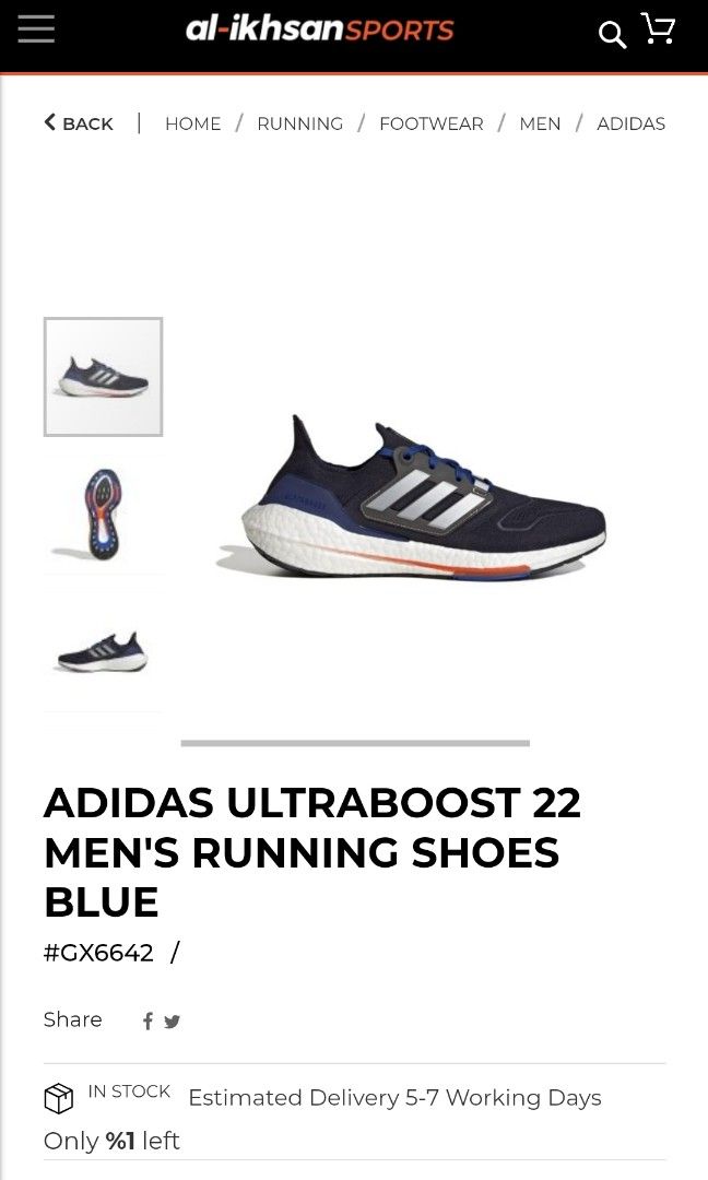 ADIDAS ULTRABOOST 22 MEN S RUNNING SHOES BLUE GX6642 Men s