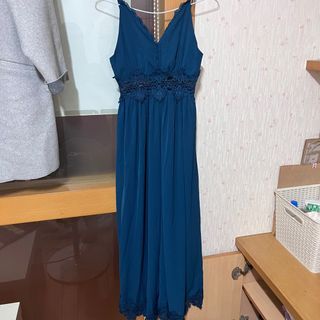 Air Space土耳其藍腰鏤空連身吊帶褲