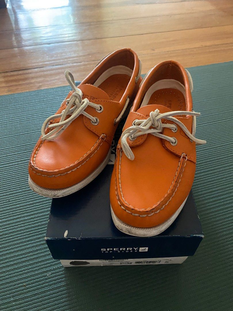 Orange sperry best sale boat shoes
