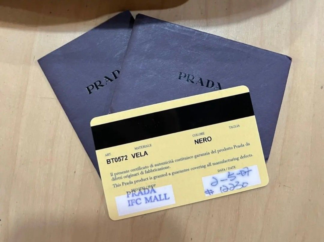 Authentic Gucci and Prada authenticity card, care card, receipt