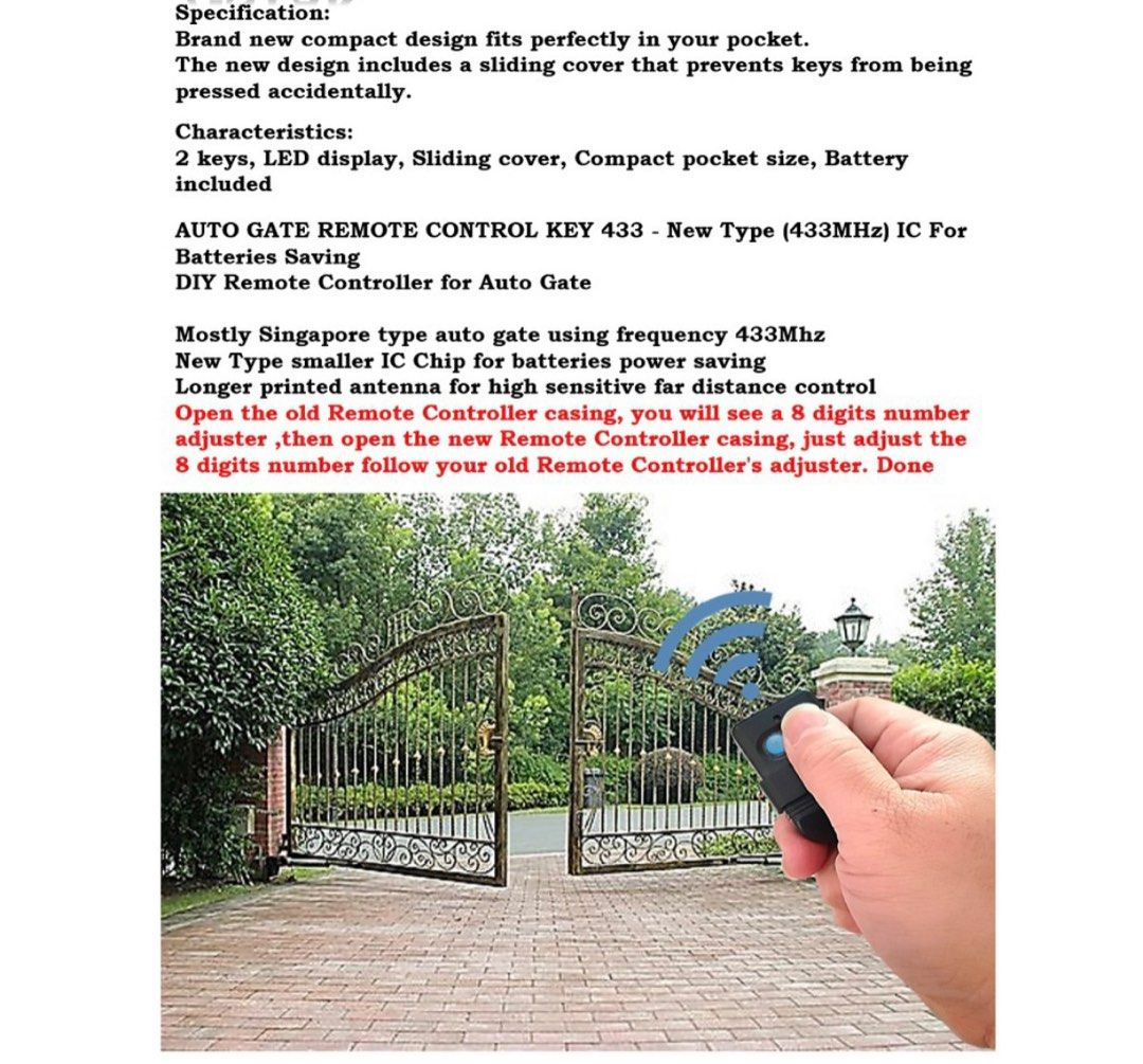 Auto gate remote control programable cheap, Furniture & Home Living