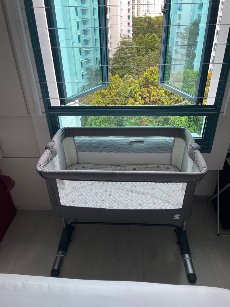 Baby cot next to mom bed, Babies & Kids, Baby Nursery & Kids Furniture