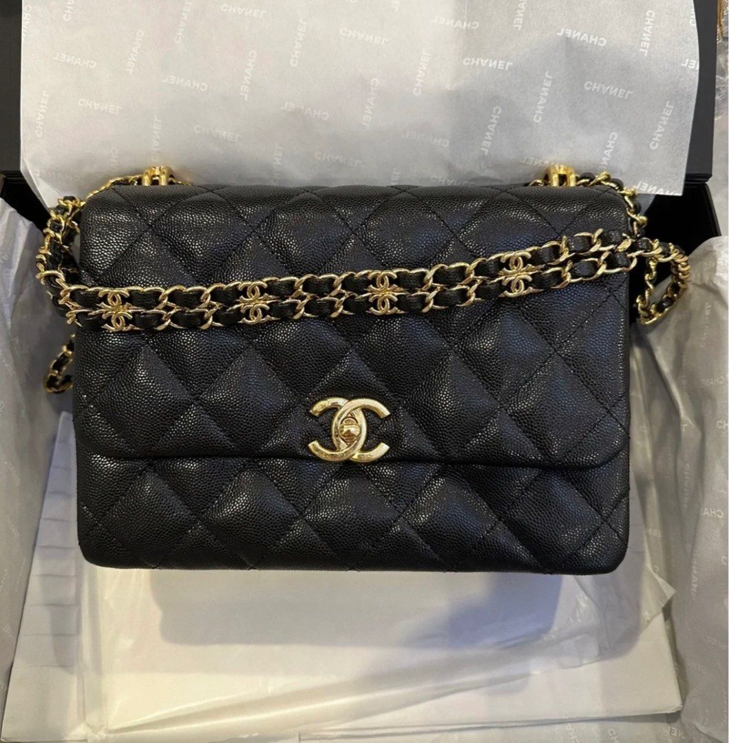 BNIB Chanel coco first 23cm caviar small flap black AGHW not mini 19 22  pearl crush top coco handle square rectangle classic flap boy vintage  earrings dad sandals espadrilles, Luxury, Bags 